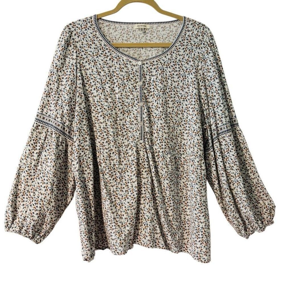 Max Studio Cottagecore 2X print Max Studio size 2X print Soft Rayon Popover Blou